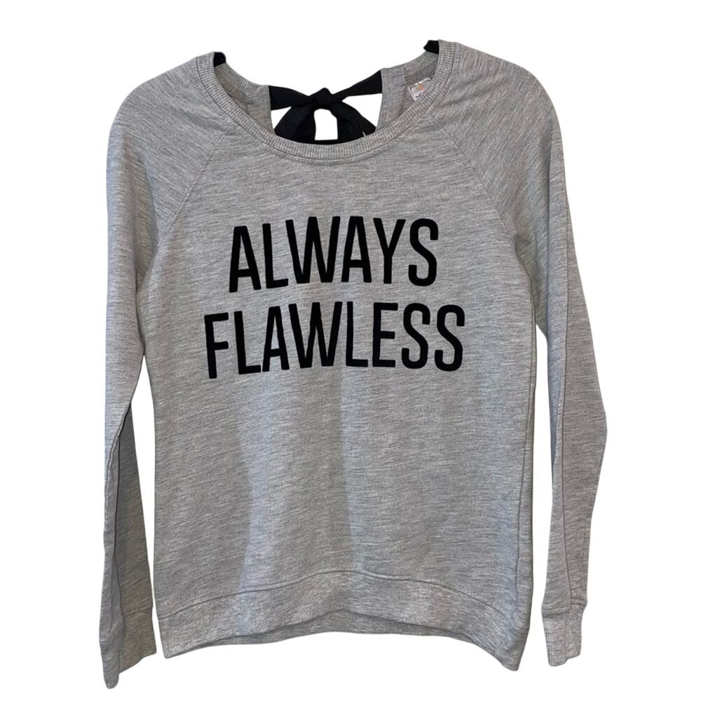 Messy Buns Lazy Days Always Flawless Small Gray Graphic Bow Back Pullover
